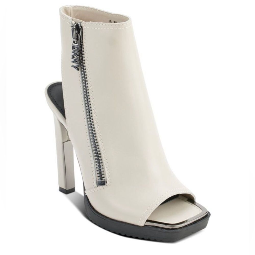 NEW DKNY Malia Square Toe Slingback Leather Shooties Women Sz 9 Ivory Block Heel